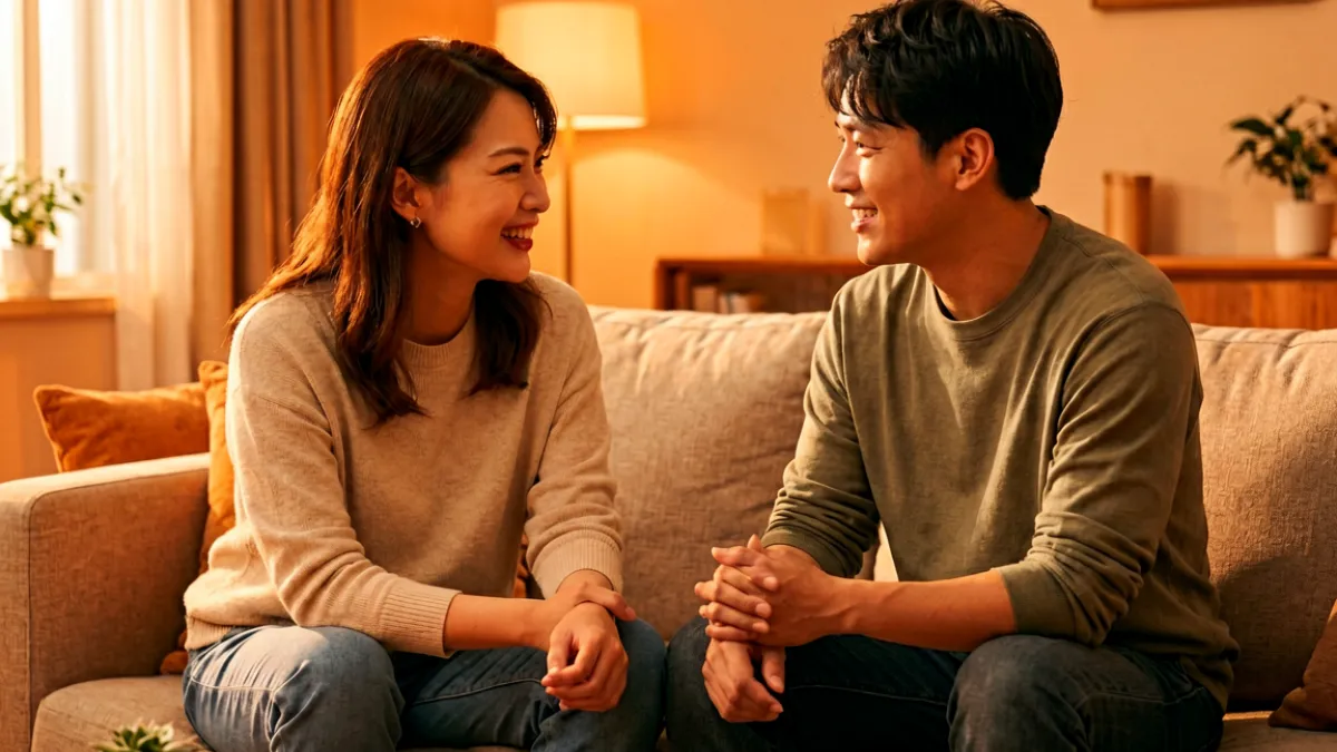 剧情类视频封面图：两位演员在室内场景中演绎情感故事，画面色调温暖柔和